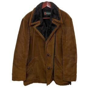 VTG Boho 70s Men’s McGregor Brown Tan Faux Fur Lined Corduroy Coat Jacket Sz 42